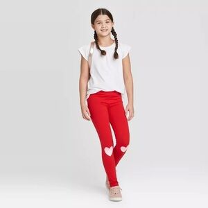 CAT & JACK HEART KNEE LEGGINGS - RED SIZE 5T (NEW WITH TAGS) A12